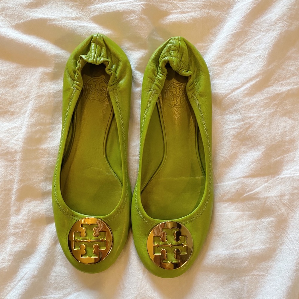 green Tory Burch ballet flats